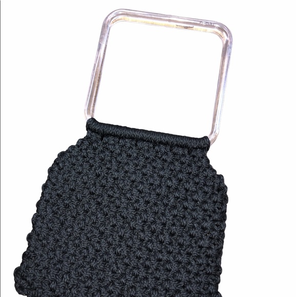 VINTAGE crochet knit square bag w/acrylic handles - Picture 1 of 4